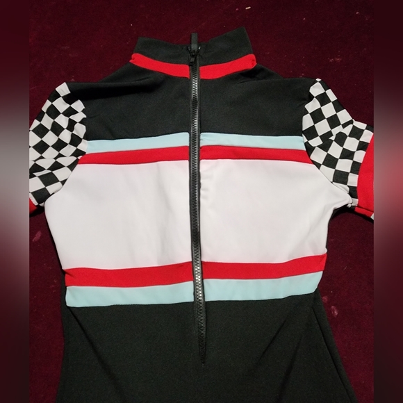 NWOT ... Short Sleeve Checkered Racing Jumpsuit - Black - Picture 8 of 10